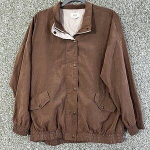 Perch by Blu Pepper Jacket Womens 1XL 18 Brown Micro Fiber Zip Up Snap Up Casual